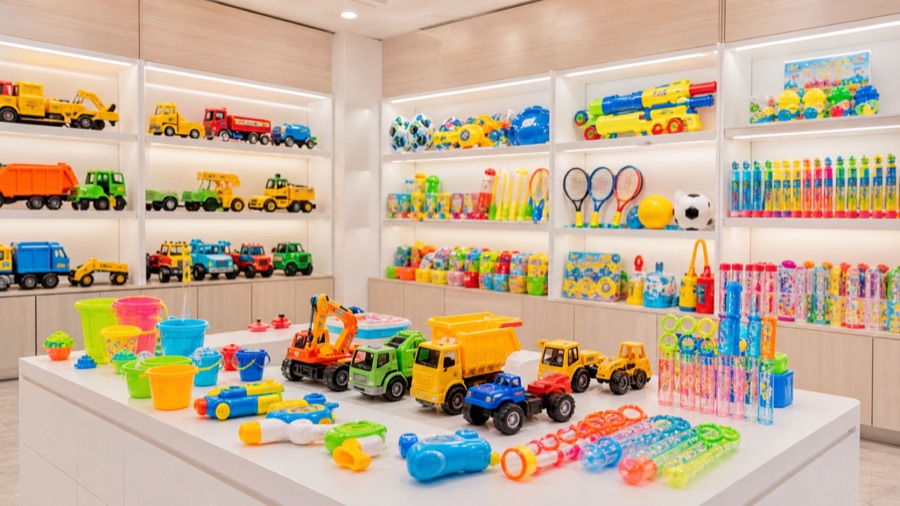 Outdoor toys water toys and seasonal plastic toy display