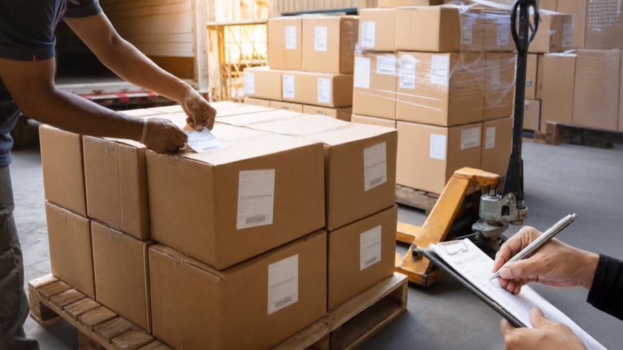 Toy cartons labeled for freight handover